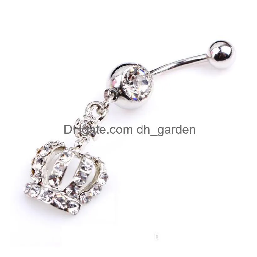 d0698 crown belly ring 14ga 10 mm length