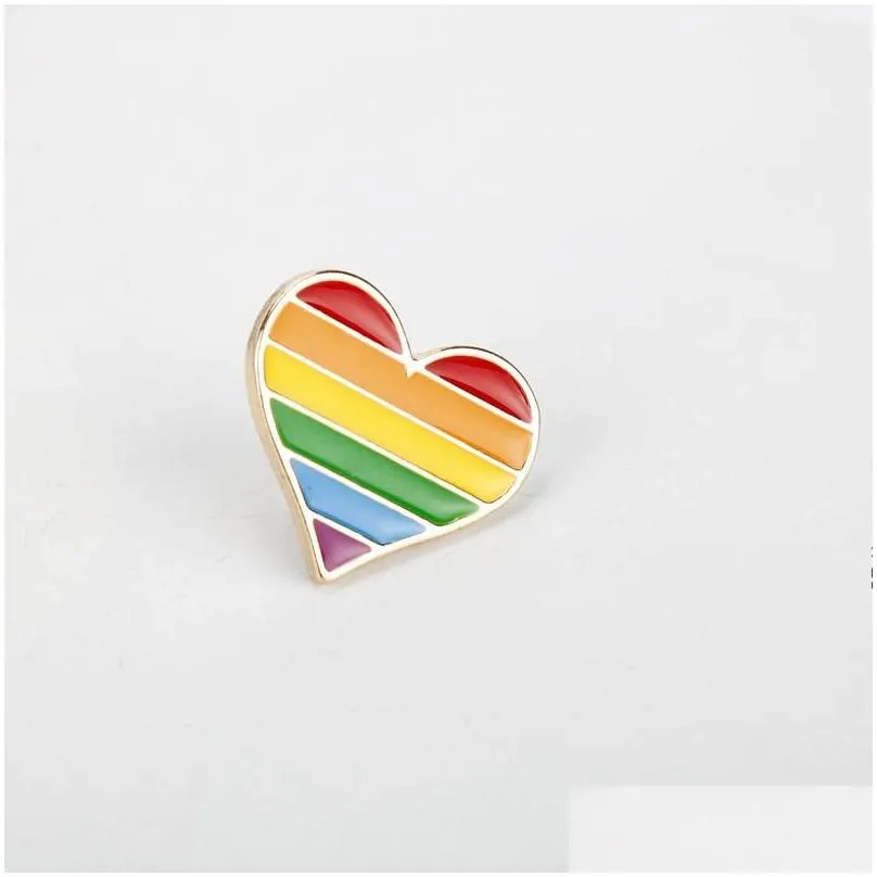 rainbow pins originality love heart shaped badge fashion alloy accessories drop oil stripe brooches 1 5aj k2