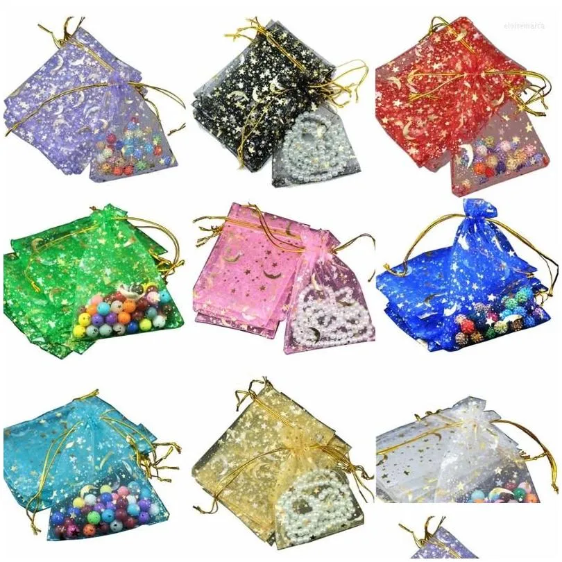 jewelry pouches 100pcs moon stars drawstring organza bags small gift for wedding party valentines day