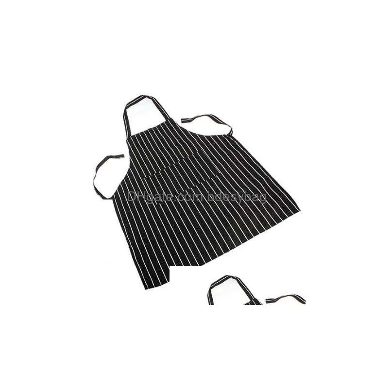 new adjustable adult black stripe bib apron with 2 pockets chef waiter kitchen cook sleeveless apron