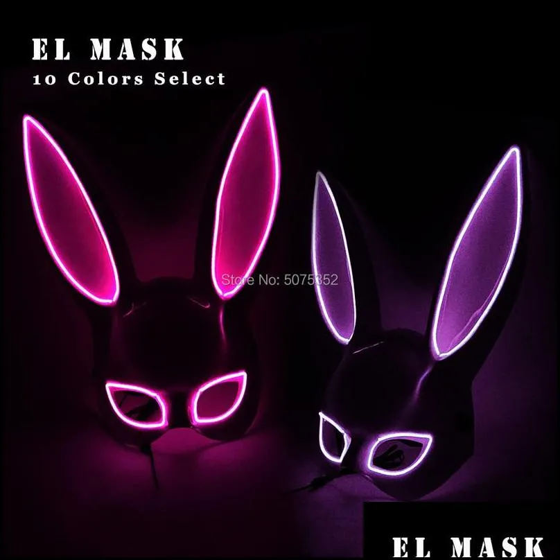 carnival el wire bunny mask masque masquerade led rabbit night club female for birthday wedding party 220715