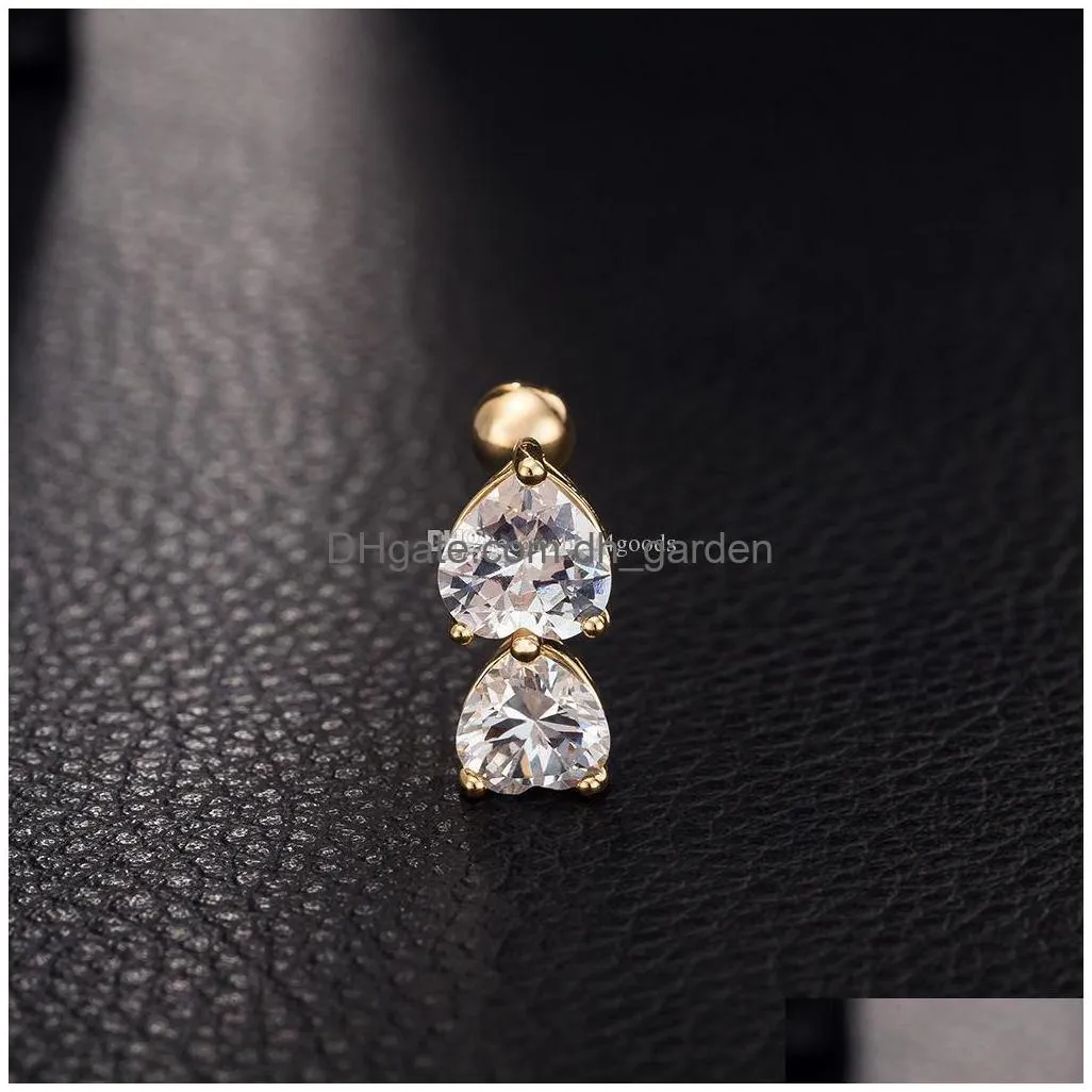 6 colors reverse crystal bar belly ring gold body piercing button navel two heart body pierce jewelry