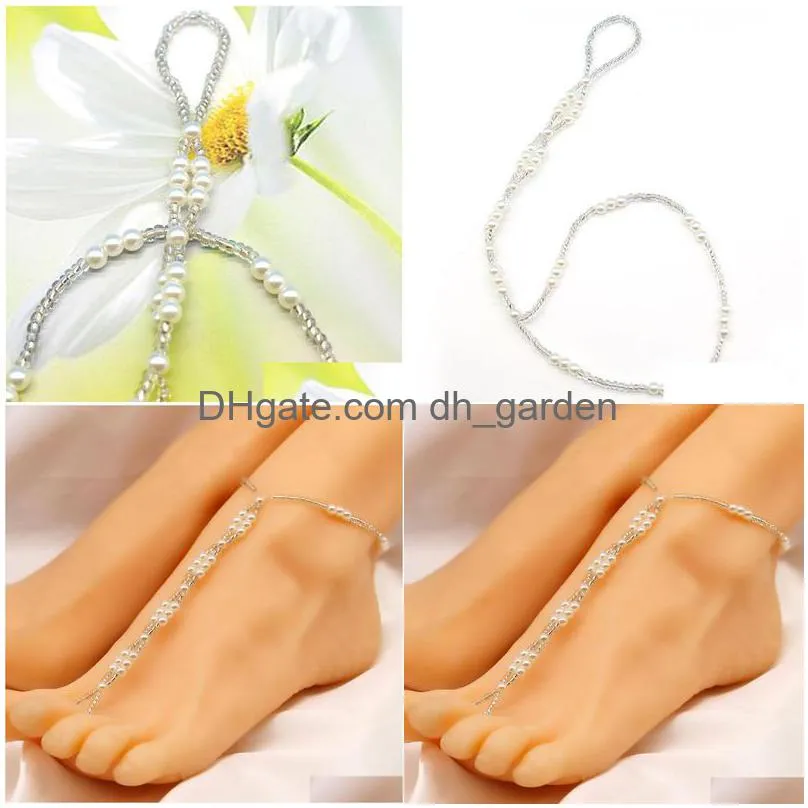 hot hndmade desinger beach anklets barefoot sandals pearl style dancer foot jewelry