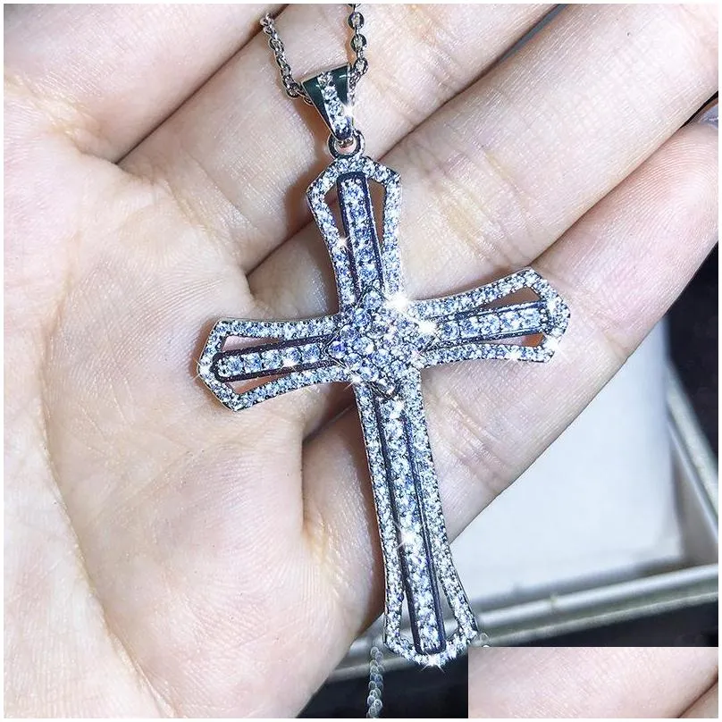 fashion mens luxury cross necklace hip hop jewelry silver white diamond gemstones iced out pendant women necklaces