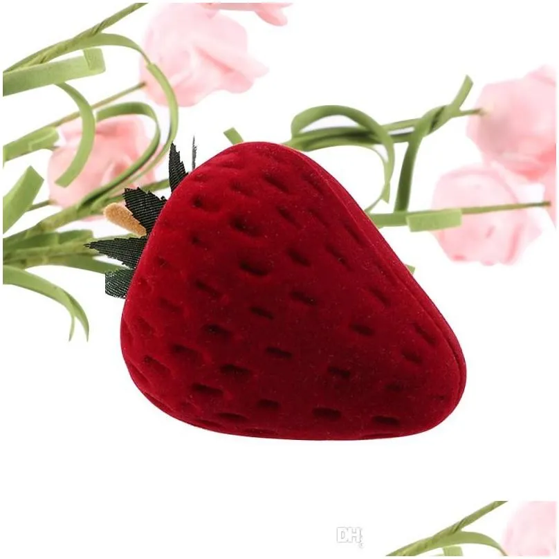 red strawberry box form velvet ring storage case jewelry box ring protector flocking gift box