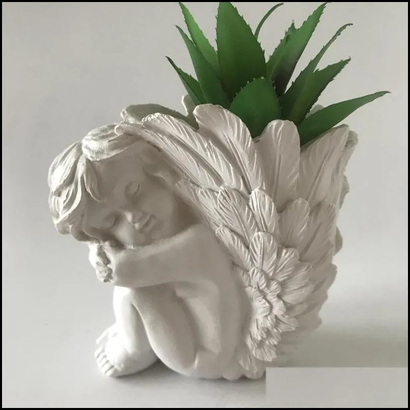 3d angel silicon vase mould concrete cement planter home desk decoration resin craft silicone flower pot molds 220601