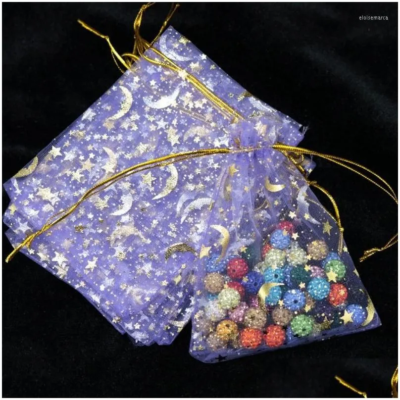jewelry pouches 100pcs moon stars drawstring organza bags small gift for wedding party valentines day