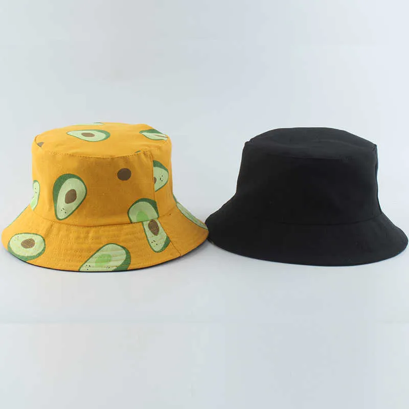 Wide Brim Hats 2020 Panama Fruit Print Bucket Hats For Men Women Two Side Reversible Fisherman Hat Bob Hip Hop Cap Drop Shipping P230311
