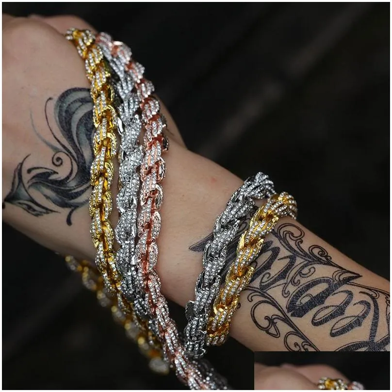 iced out chains necklaces mens hip hop jewelry rose gold silver twist chain necklace