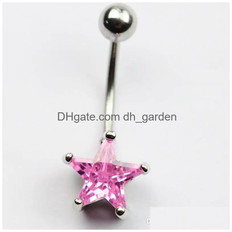 d0293 3 colors pink belly ring nice star style with piercing jewlery navel body