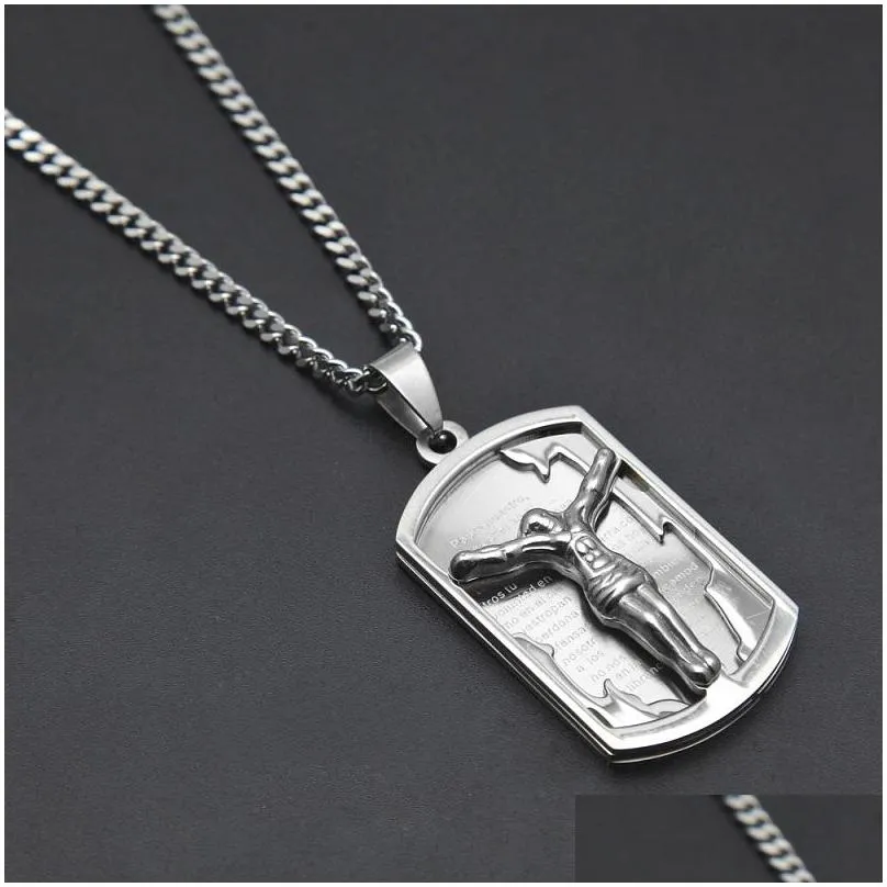 mens hip hop neclace jewelry stainless steel jesus pendant necklace fashion gold dog tag necklaces