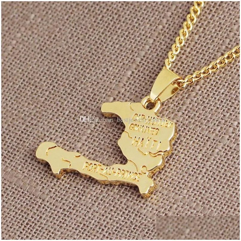  punk haiti map letter necklace pendants for women men gold color jewelry gifts