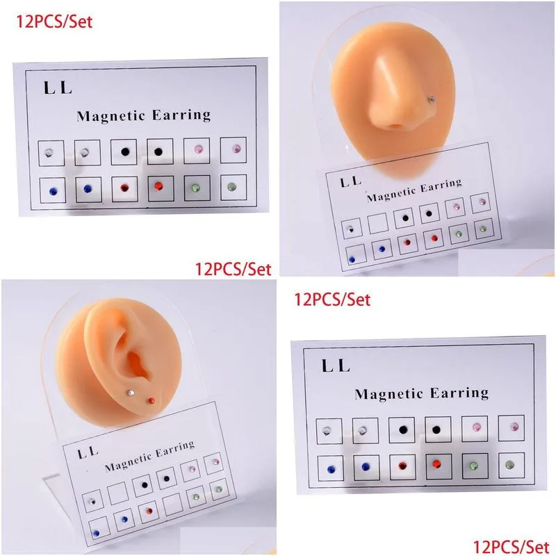 stud 12pcs/card magnet ear tragus cartilage lip labret nose ring fake cheater non pierced jewelry magnetic earring piercings