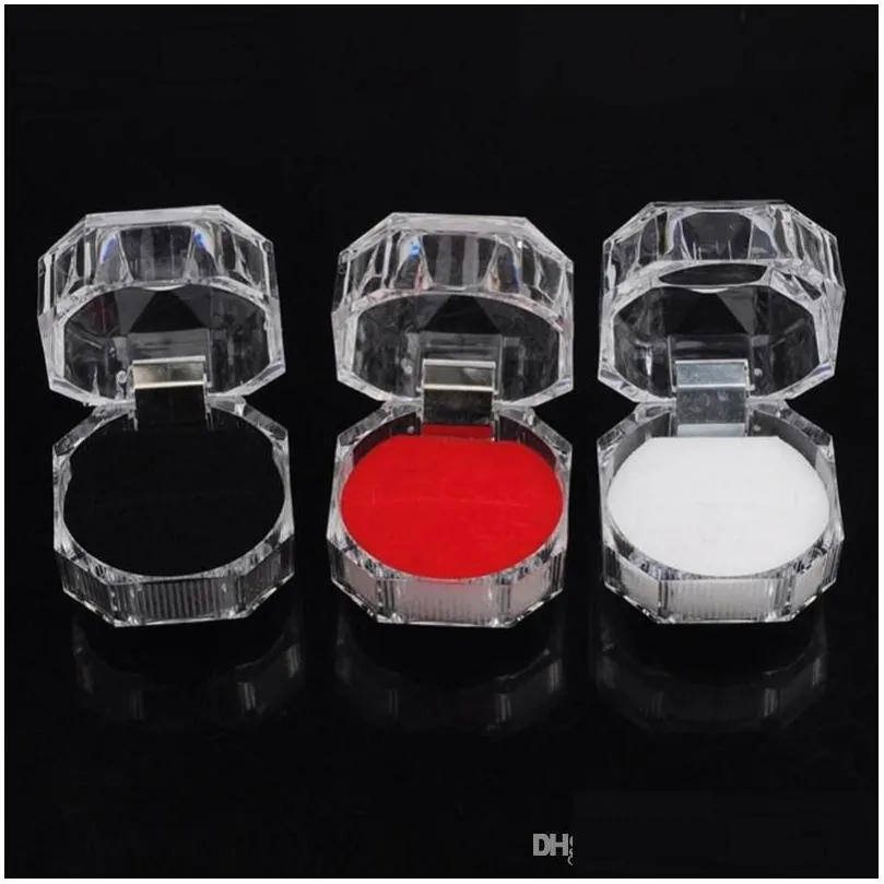 acrylic crystal clear ring box transparent black white red box stud earring jewelry case gift boxes jewelry packaging