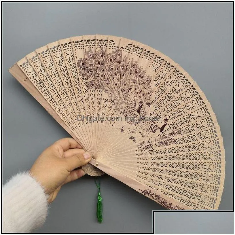 Other Home Decor Garden Decoration HandMade Antique Craft Fan Vintage Hollow Incense Wood Lady Folding Fans Chinese Style Carving