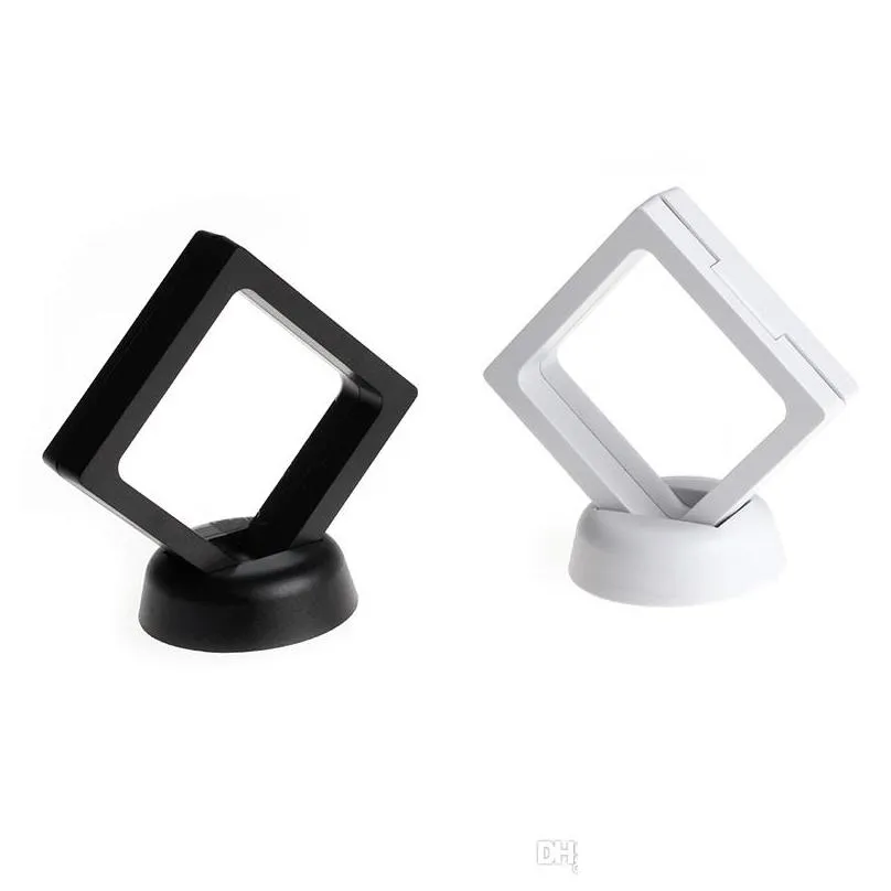 black white plastic suspended floating display case earring coin gems ring jewelry storage stand holder box