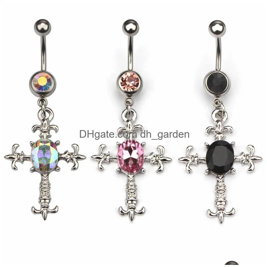 d0522 cross style belly navel button ring