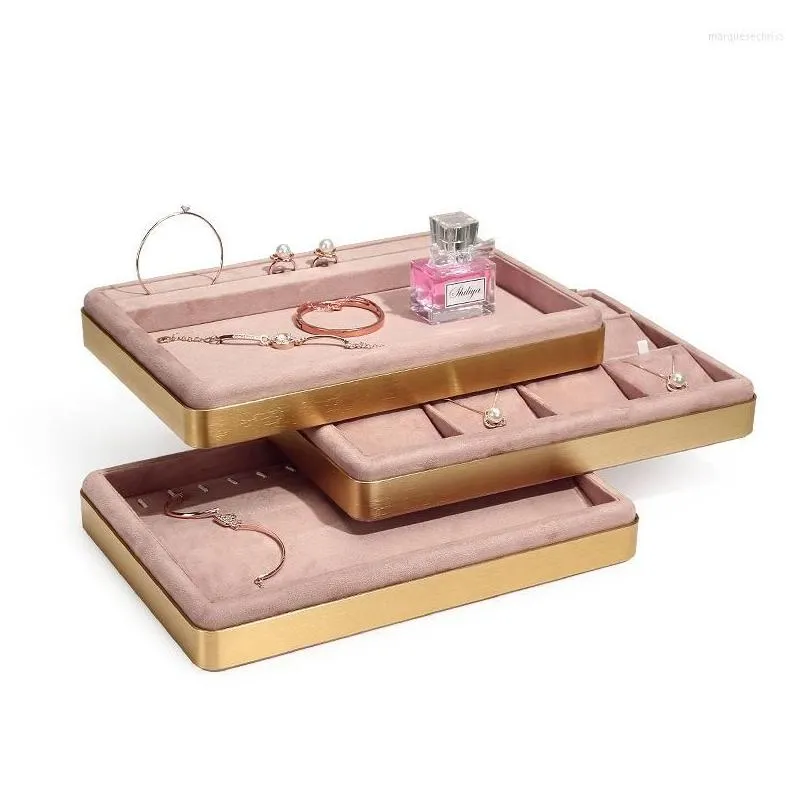 jewelry pouches pink pu display tray necklace holder metal luxuly ring organizer earring show stand mall watch plate