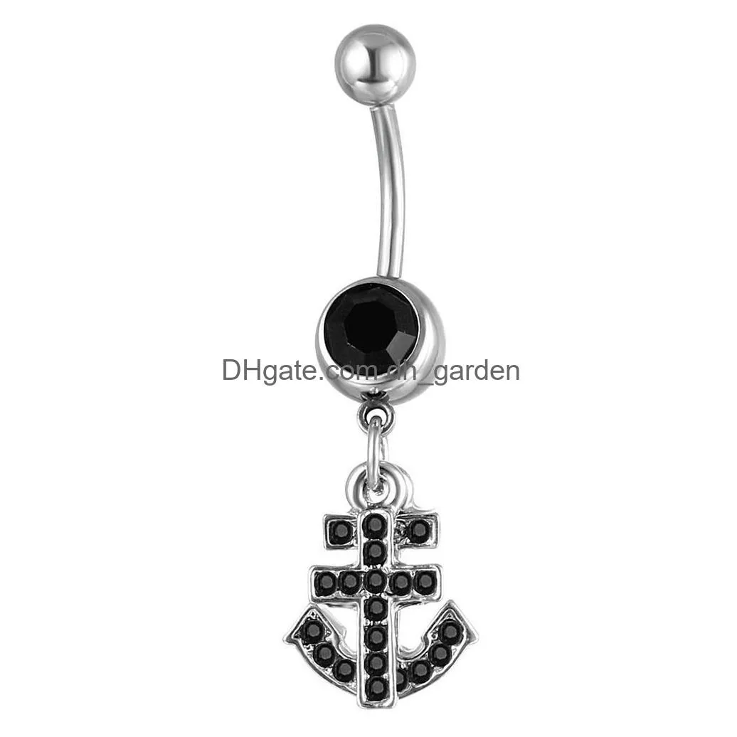 d0555 cross and anchor belly navel button ring