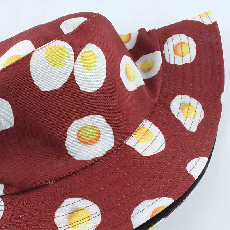 Wide Brim Hats Unisex Eggs Print Bucket Hat Reversible Beh Sun Hat Streetwear Fisherman Hat Outdoor Bob Cap Men Woman Hat P230311