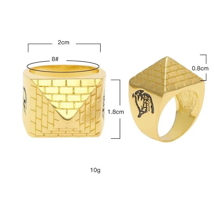 mens hip hop gold ring jewelry fashion egypt pyramid punk retro alloy metal rings