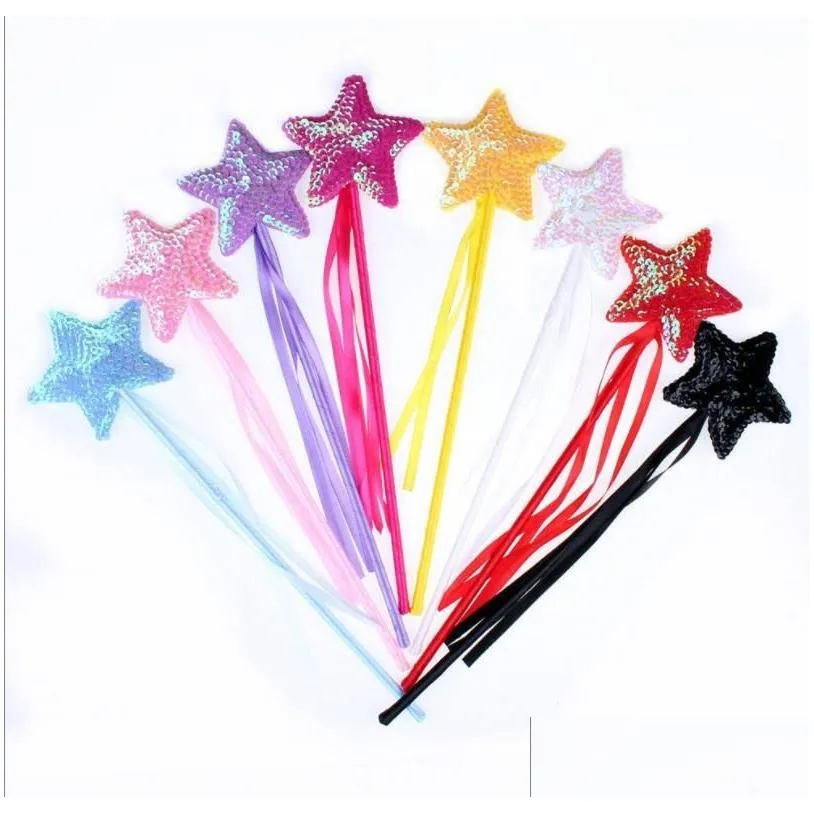 princess fairy wand ribbon sequins star elf baton christmas toy angel magic stick halloween birthday party decorations 13 inches gold silver