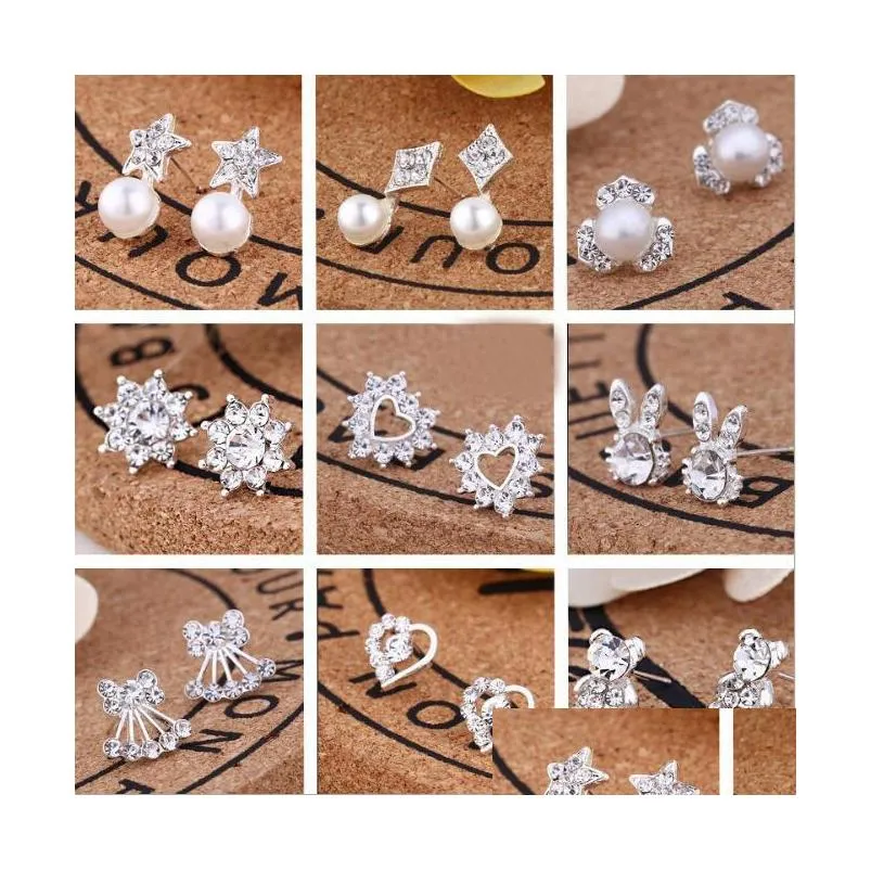 mixed order multi style extravagance and glittering fashion delicate rhinestone ear studs pearl earrings girl madam jewelry