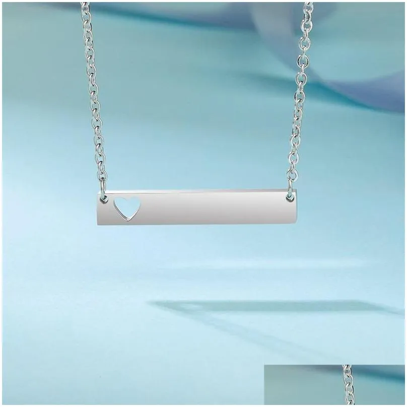  love heart bar necklace fashion gold solid blank bar pendant necklace stainless steel necklaces engraving jewelry diy 467 q2