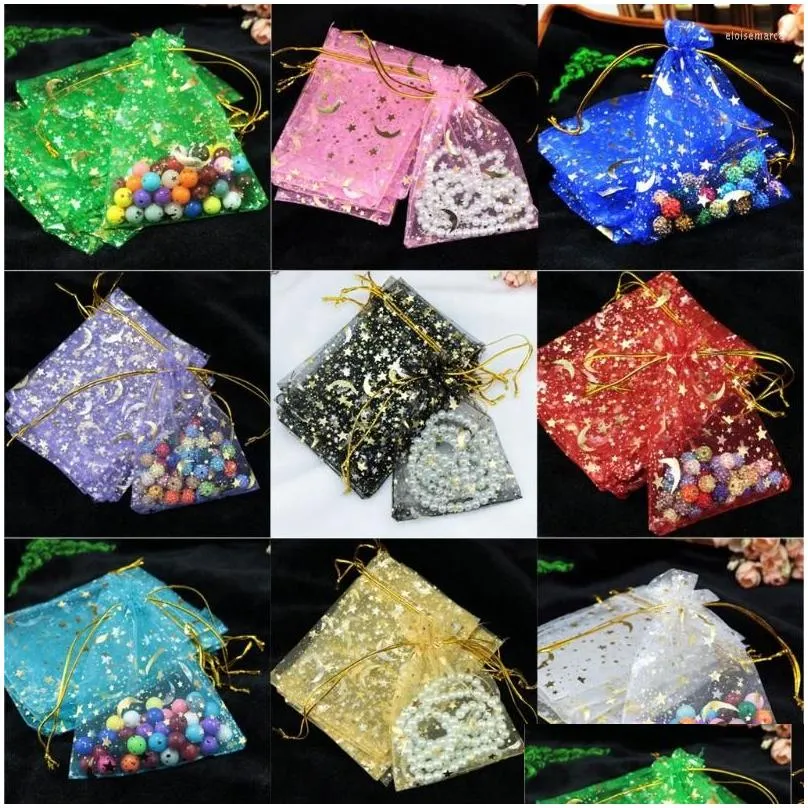 jewelry pouches 100pcs moon stars drawstring organza bags small gift for wedding party valentines day
