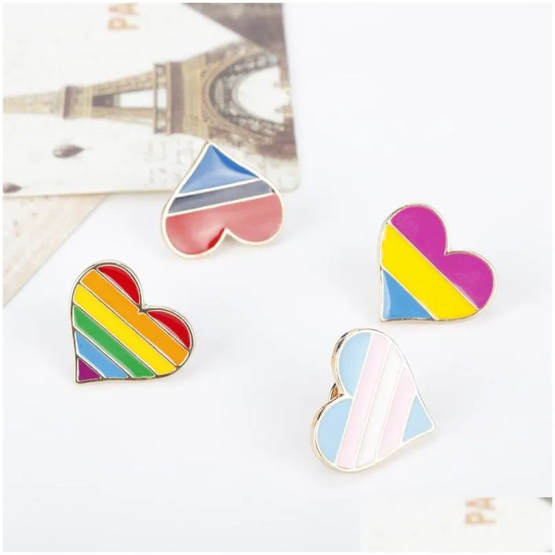 rainbow pins originality love heart shaped badge fashion alloy accessories drop oil stripe brooches 1 5aj k2