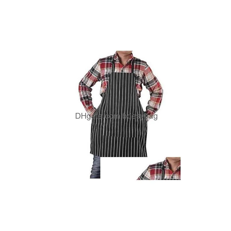 new adjustable adult black stripe bib apron with 2 pockets chef waiter kitchen cook sleeveless apron