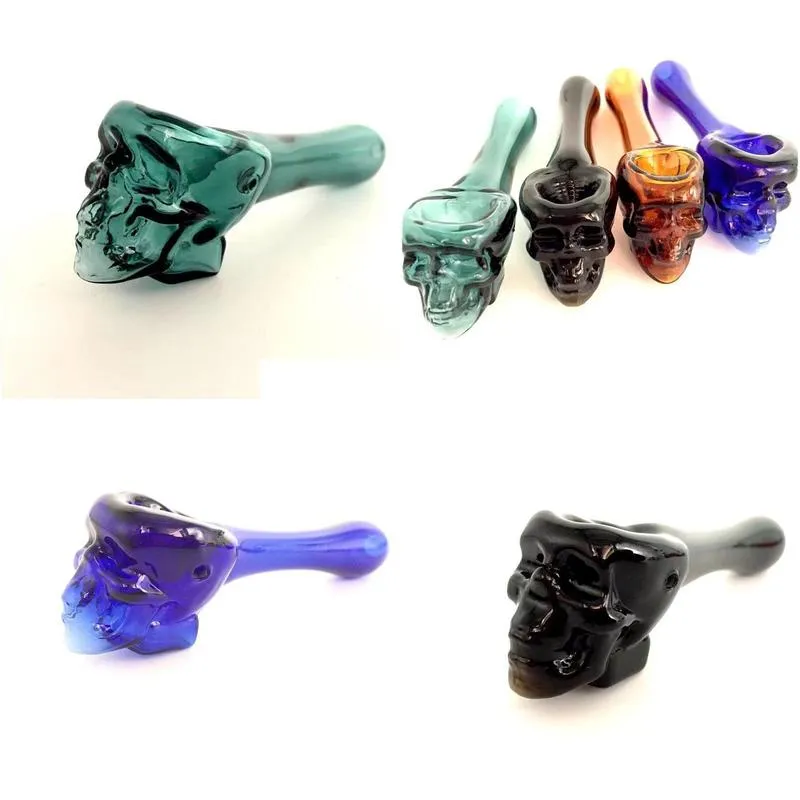 colored hand pipe skull glass burner mini smoking pipe with carb blunt short pipes for dry herb