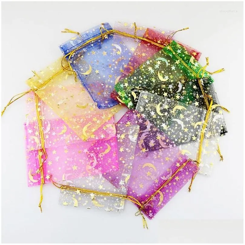 jewelry pouches 100pcs moon stars drawstring organza bags small gift for wedding party valentines day