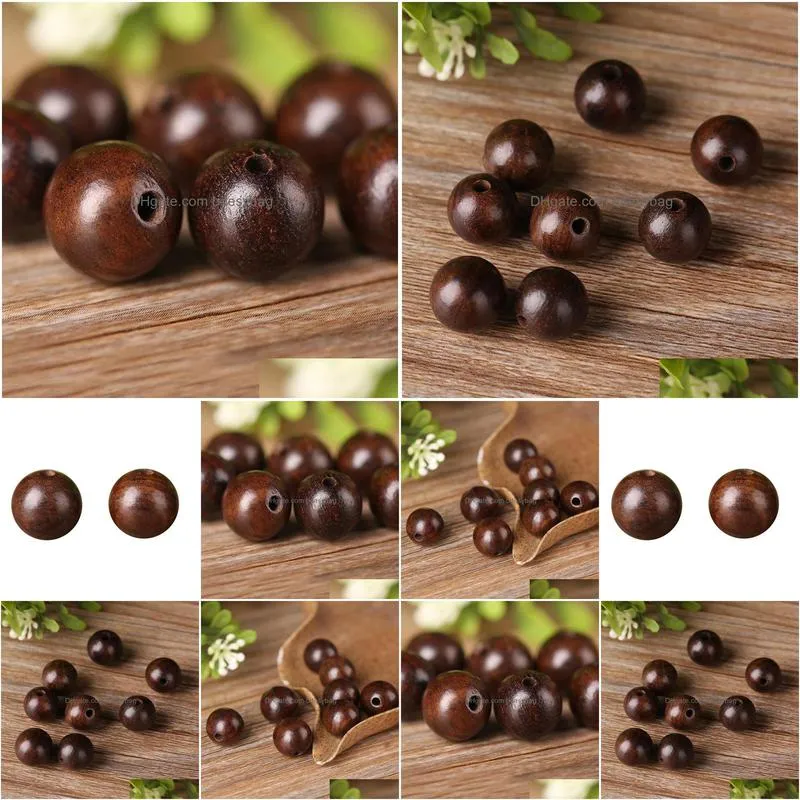 8mm charms beads natural diy wooden beads set 300pcs/lot coffee brown diy wood beads for jewelry making round hole beaded