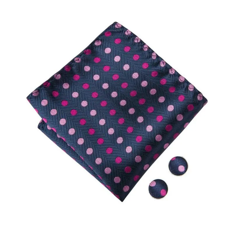 dark blue and pink dots jacquard woven silk bow tie handkerchief and cuffs standard wholesale men accessories