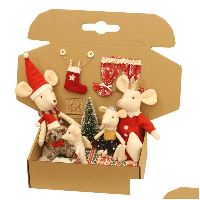 christmas decorations christmas gift mouse family dollhouse cute stuffed animal dolls stuffed animal cartoon kids toys family dollhouse