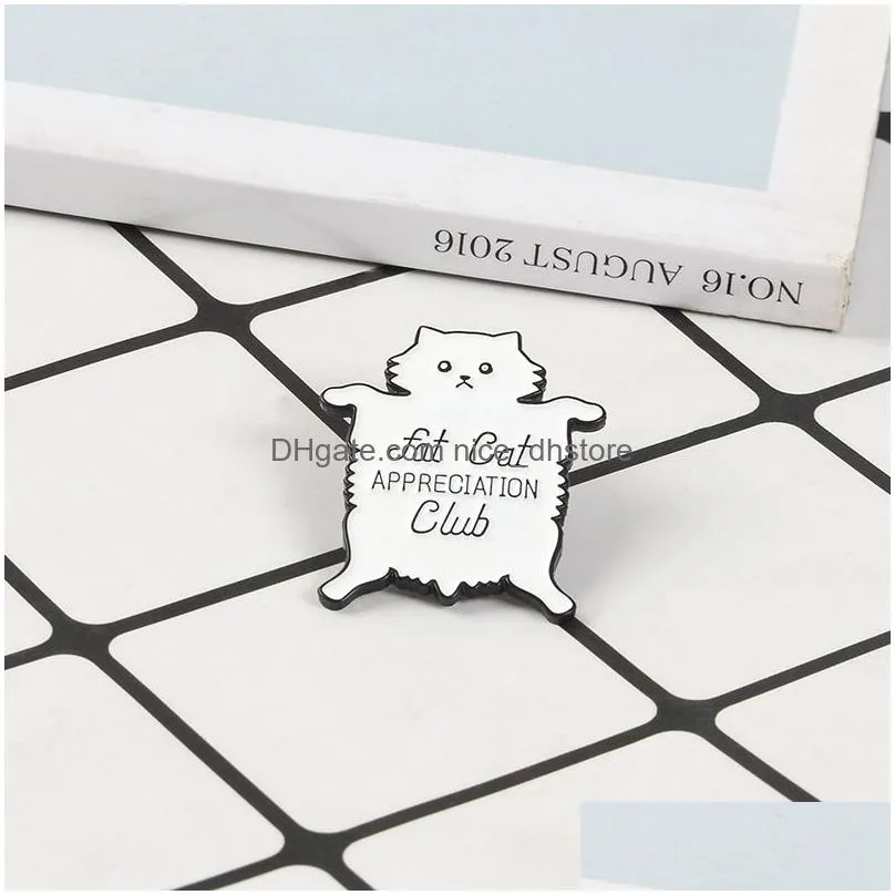 white cat animal cute small funny enamel brooches pins for women demin shirt decor brooch pin metal kawaii badge fashion jewelry