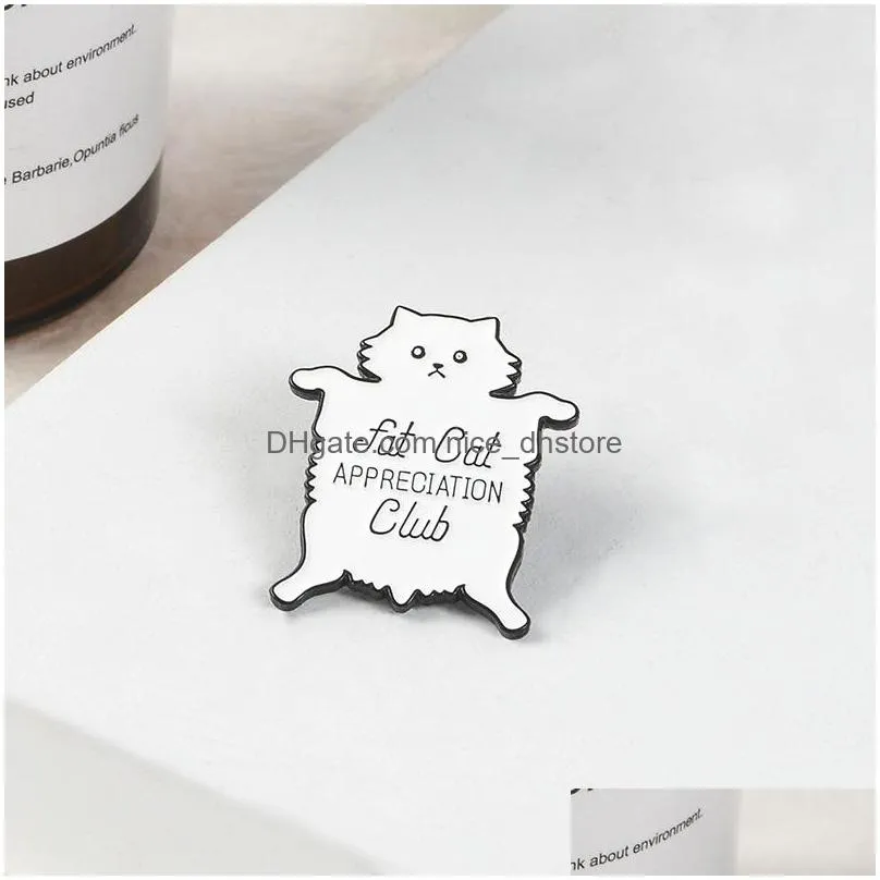 white cat animal cute small funny enamel brooches pins for women demin shirt decor brooch pin metal kawaii badge fashion jewelry