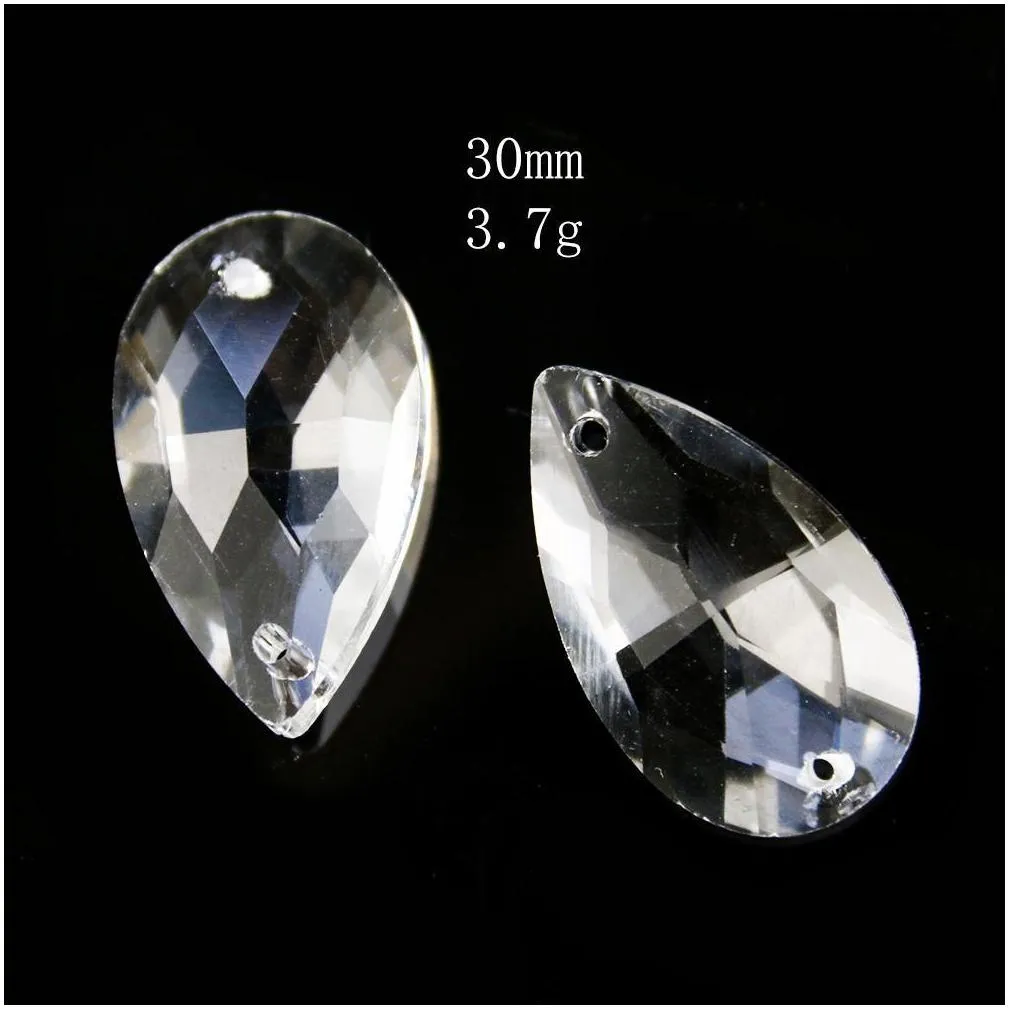 5pcs 30mm Crystal Prism Suncatcher Tear Drop Chandelier Parts Hanging Pendant Beads Garland Home Wedding Decor Ornament 2 Holes H