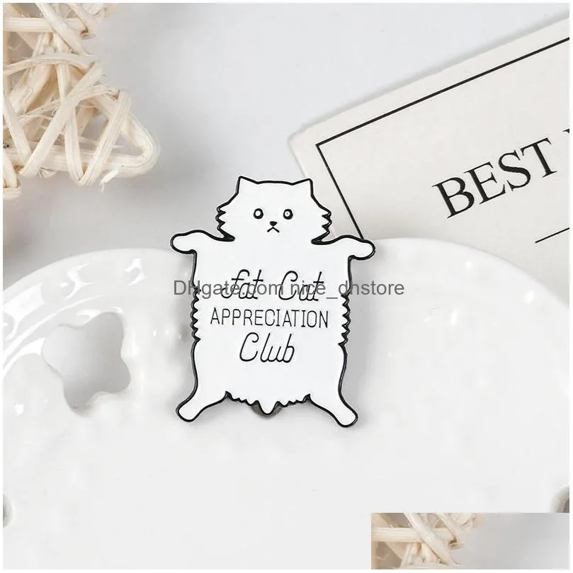 white cat animal cute small funny enamel brooches pins for women demin shirt decor brooch pin metal kawaii badge fashion jewelry