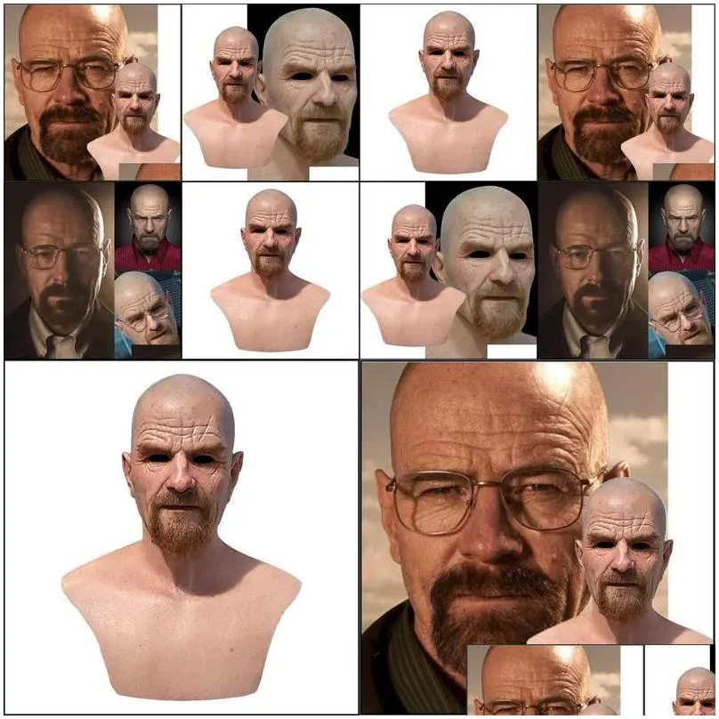 party masks new movie celebrity latex mask breaking bad professor mr. white realistic costume halloween cosplay props x0803 zlnewhome