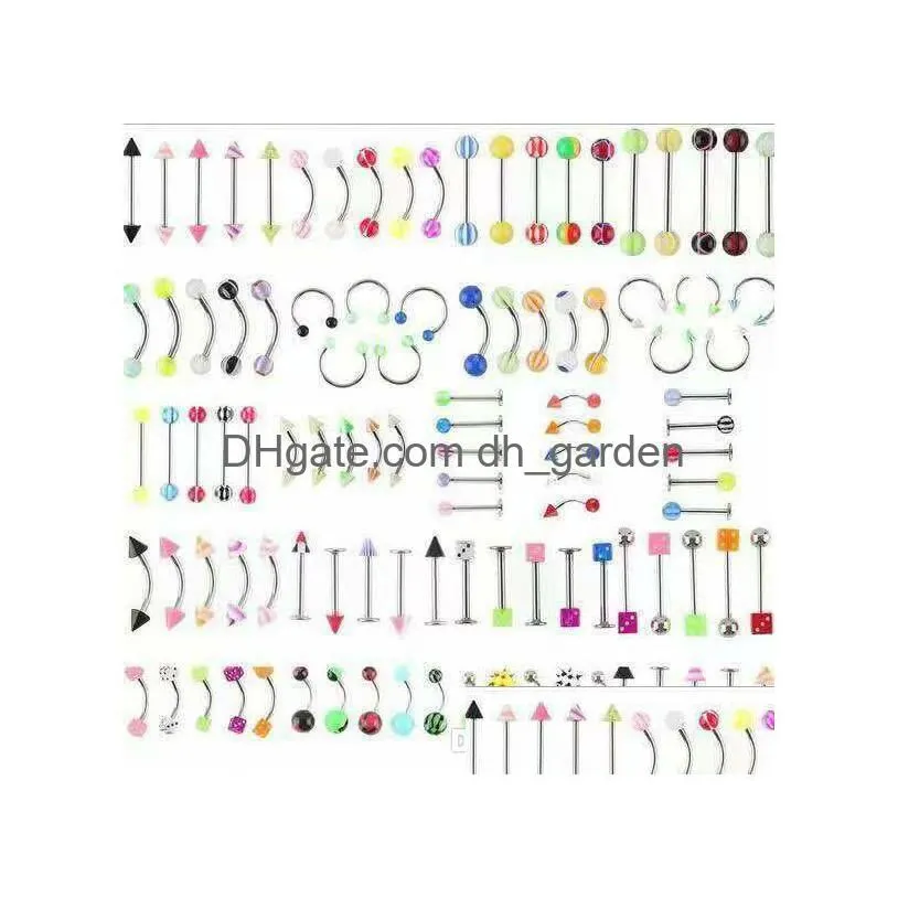 d0923 105 pcs mix uv piercing jewelry belly ring eye mix designs and colors 14g stainless steel bar 10mm length