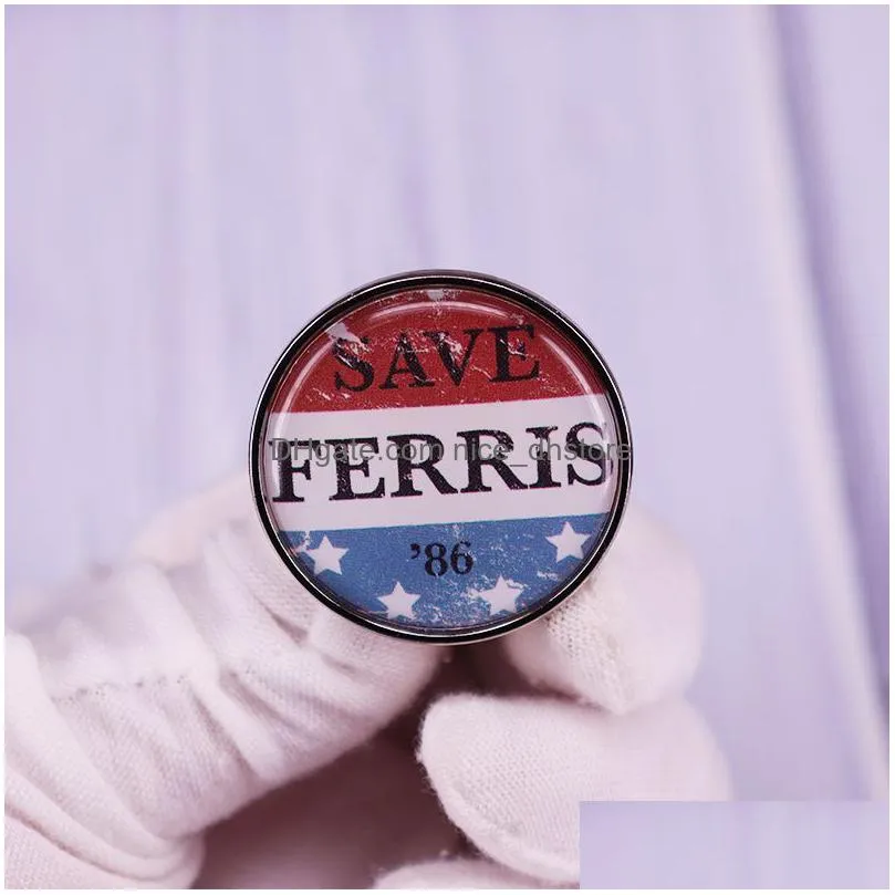 1986 film ferris buellers day off brooch save ferris 86 enamel pin retro poster art button badge