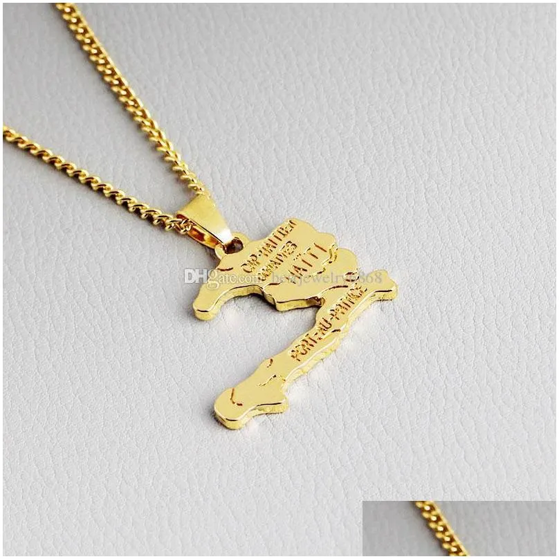  punk haiti map letter necklace pendants for women men gold color jewelry gifts