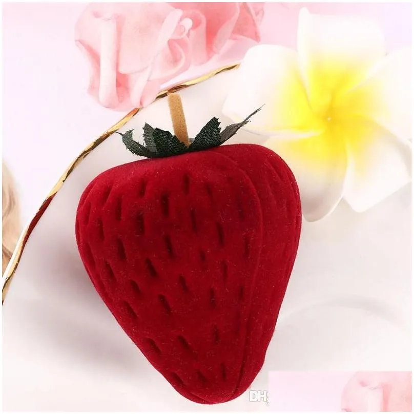 red strawberry box form velvet ring storage case jewelry box ring protector flocking gift box