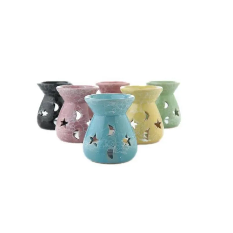 creative aromatherapy stove ceramic oil lamps hollow stars moon pattern  oil fragrance candle incense burners db534