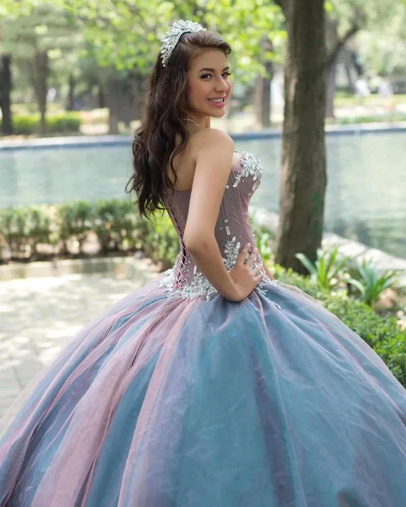 Princess Vestidos De 15 Anos Quinceanera Dresses Rhinestone Applique Puffy 15 Year Old Girls Birthday Dress For Women