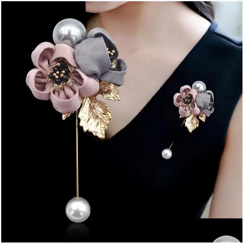 pins brooches ladies cloth art pearl fabric flower brooch pin cardigan shirt shawl professional coat badge jewelry women accessories