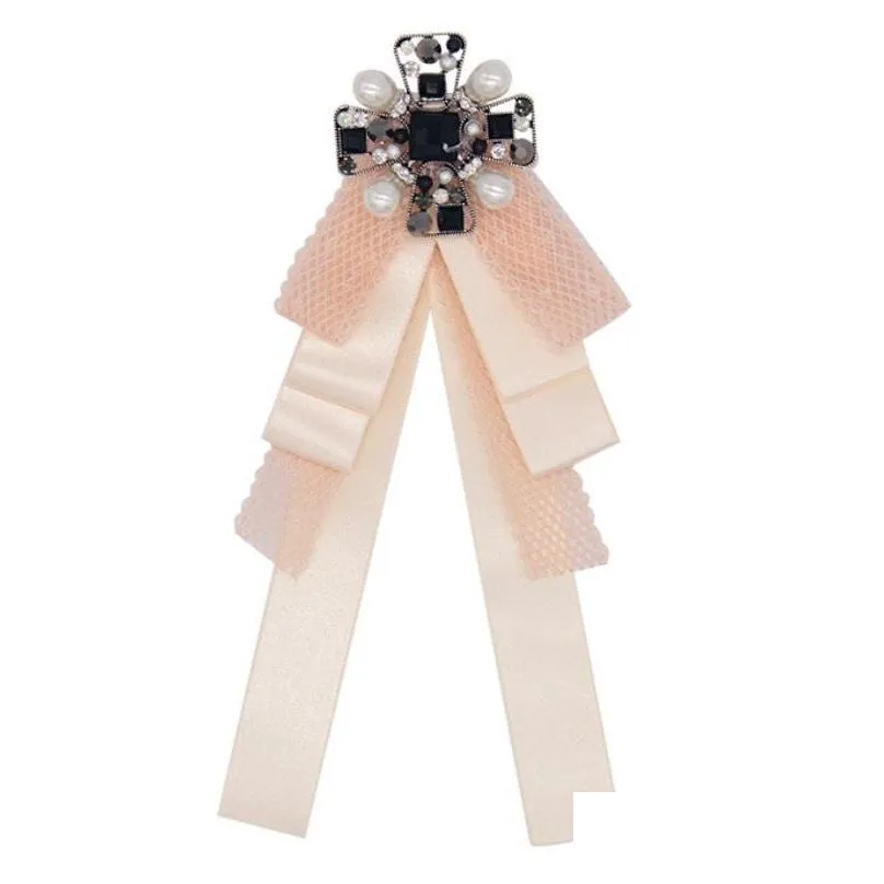 british bow tie flower brooches rhinestones jewelry women dress bridesmaid wedding boutonniere sumptuous long streamer female pins 5