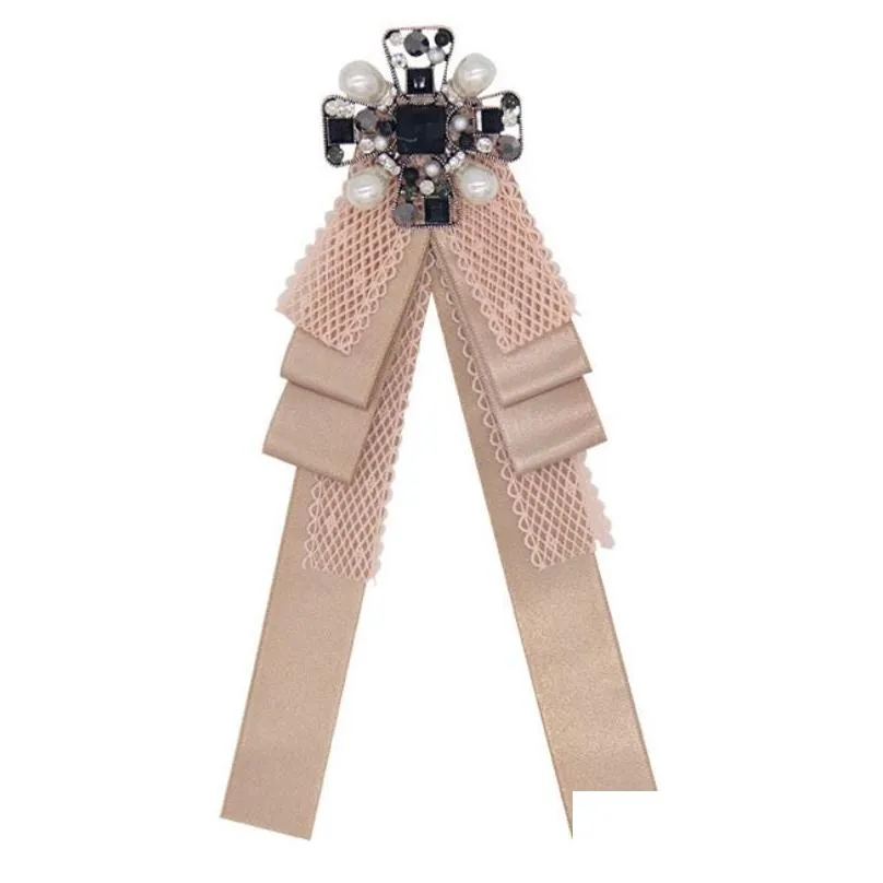 british bow tie flower brooches rhinestones jewelry women dress bridesmaid wedding boutonniere sumptuous long streamer female pins 5